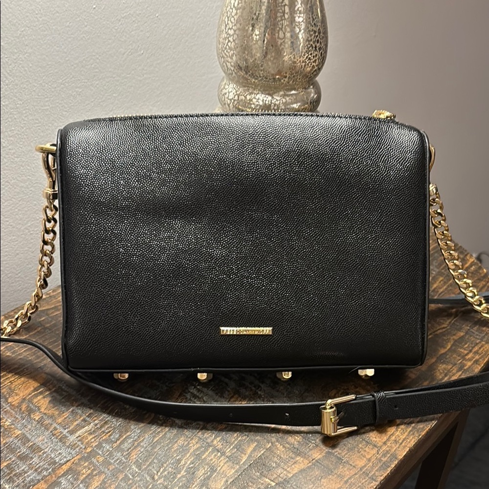 Rebecca Minkoff Black and Gold Crossbody Bag with Chain Strap